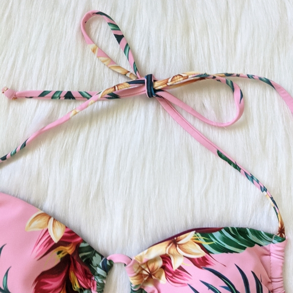 Pink tropical leaf and floral print bikini top - Picture 4 of 9